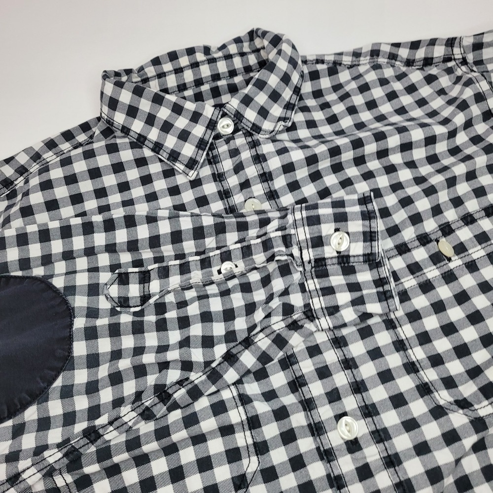 Cremieux Collection Button Down Mens M Black White Gingham Elbow Patch Excellent